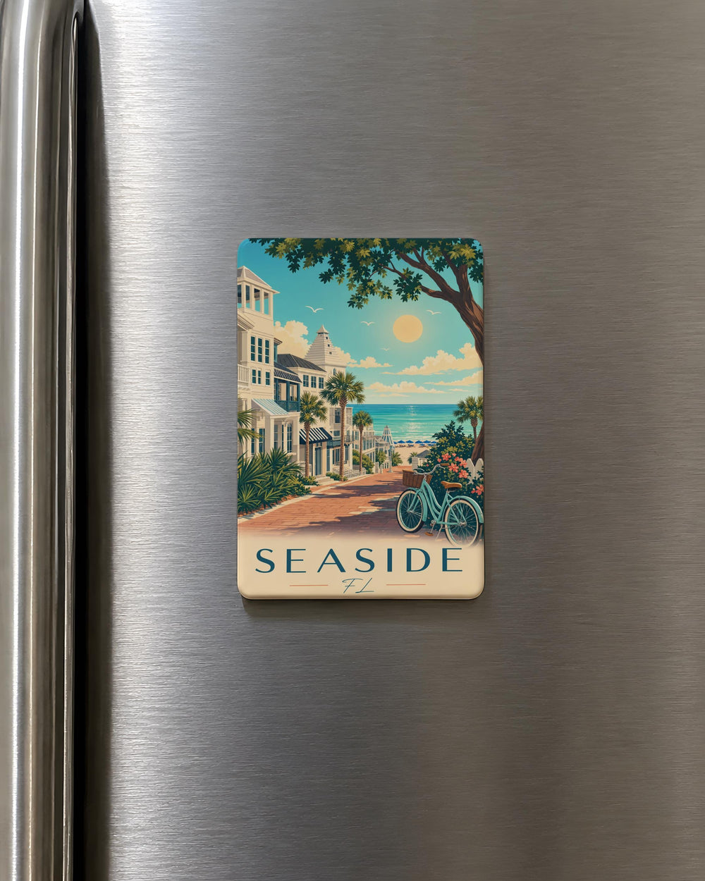 Seaside Florida Fridge Magnet, Coastal Beach Scene Souvenir Magnet, Ocean Waves Palm Trees Vacation Keepsake Gift