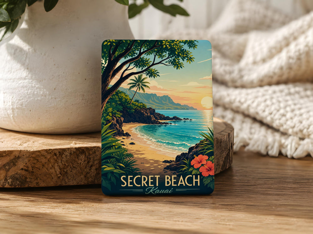 Secret Beach Kauai Fridge Magnet, Hawaii Beach Souvenir Magnet, Kauai Island Travel Gift, Secret Beach Keepsake Magnet