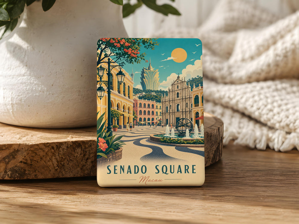Senado Square Macau Fridge Magnet, Macau Landmark Souvenir Magnet, Historic City Square Travel Keepsake Magnet