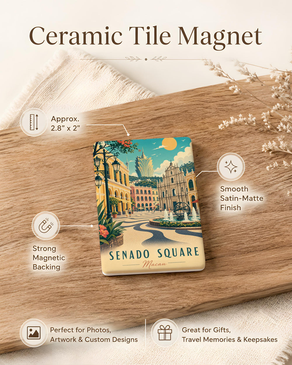 Senado Square Macau Fridge Magnet, Macau Landmark Souvenir Magnet, Historic City Square Travel Keepsake Magnet