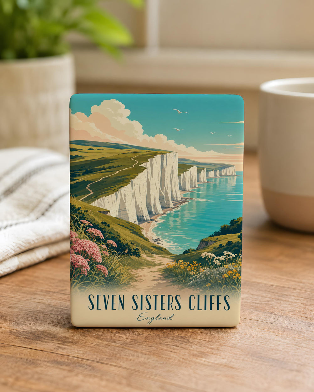Seven Sisters Cliffs Fridge Magnet, England Coastline Souvenir, Sussex White Cliffs Landmark, Coastal Travel Gift