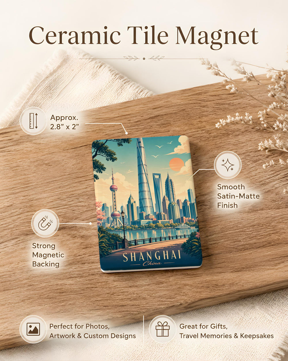 Shanghai Tower Fridge Magnet, Shanghai China Landmark Souvenir Magnet, Skyscraper Travel Gift, City Skyline Refrigerator Magnet