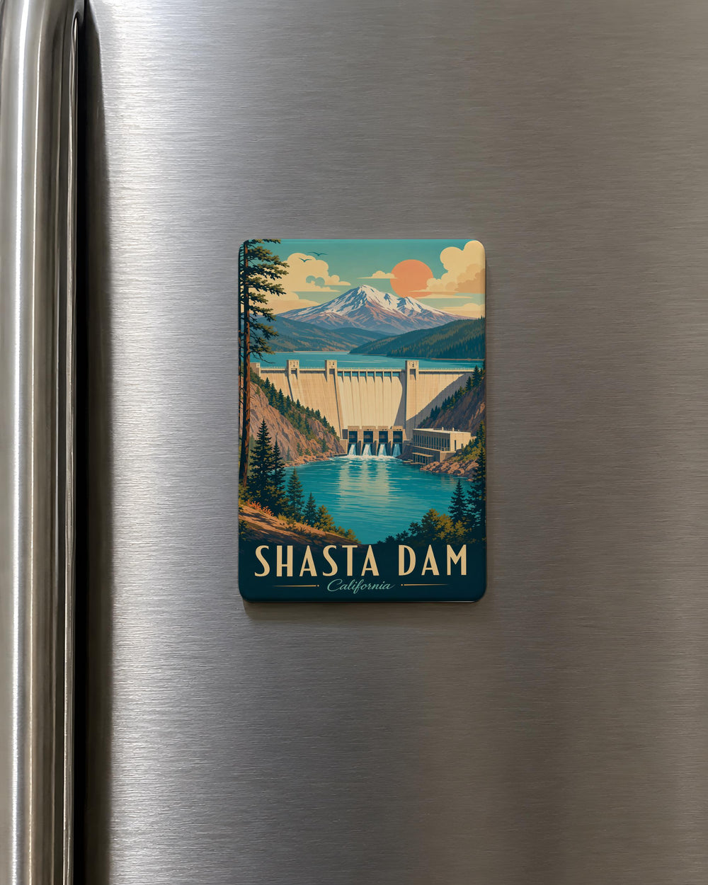 Shasta Dam Fridge Magnet, California Landmark Souvenir, Shasta Lake Travel Keepsake, Dam and Reservoir Magnet Gift