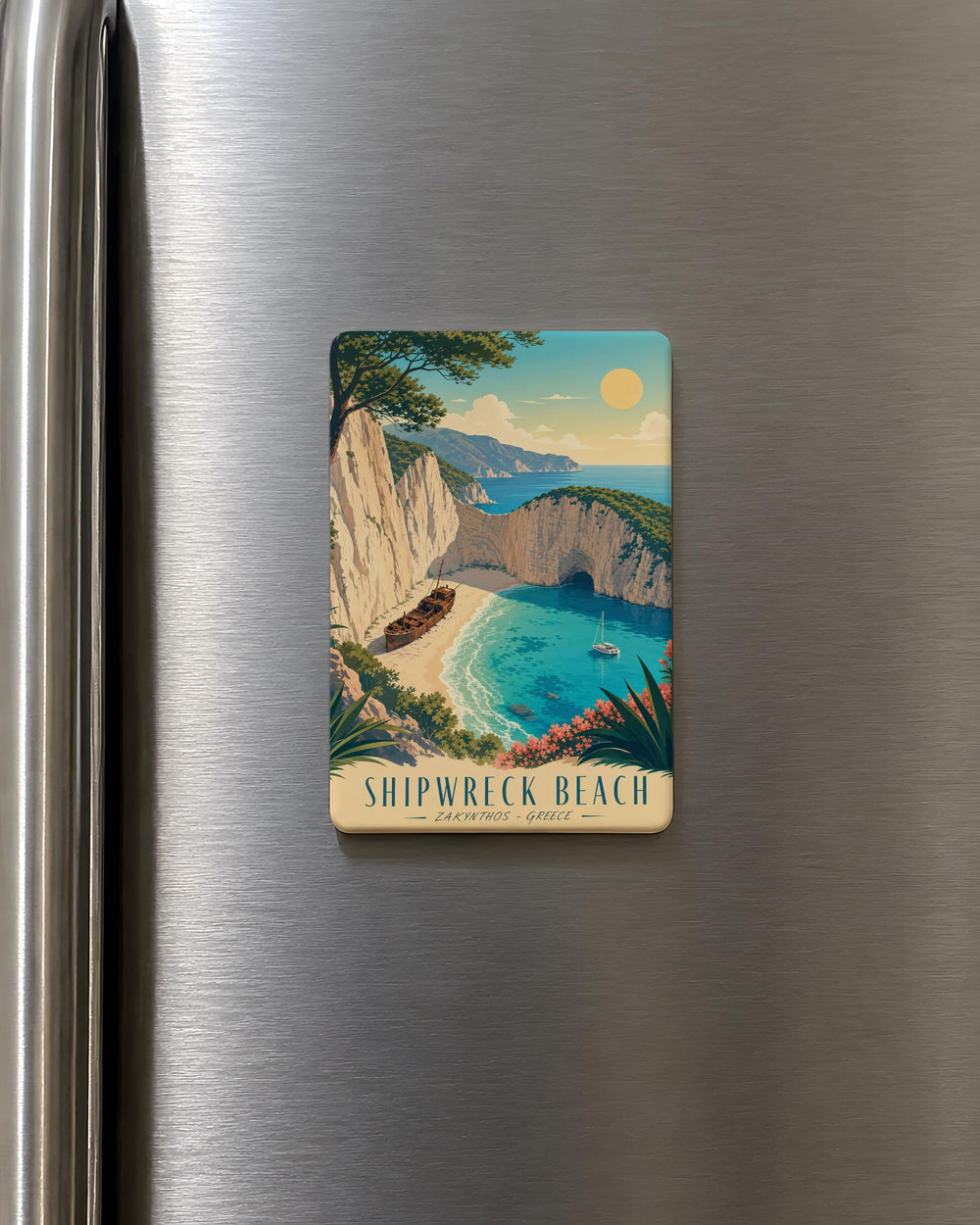 Shipwreck Beach Fridge Magnet, Coastal Shoreline Seascape Souvenir, Ocean Waves and Rocky Cliffs Travel Gift