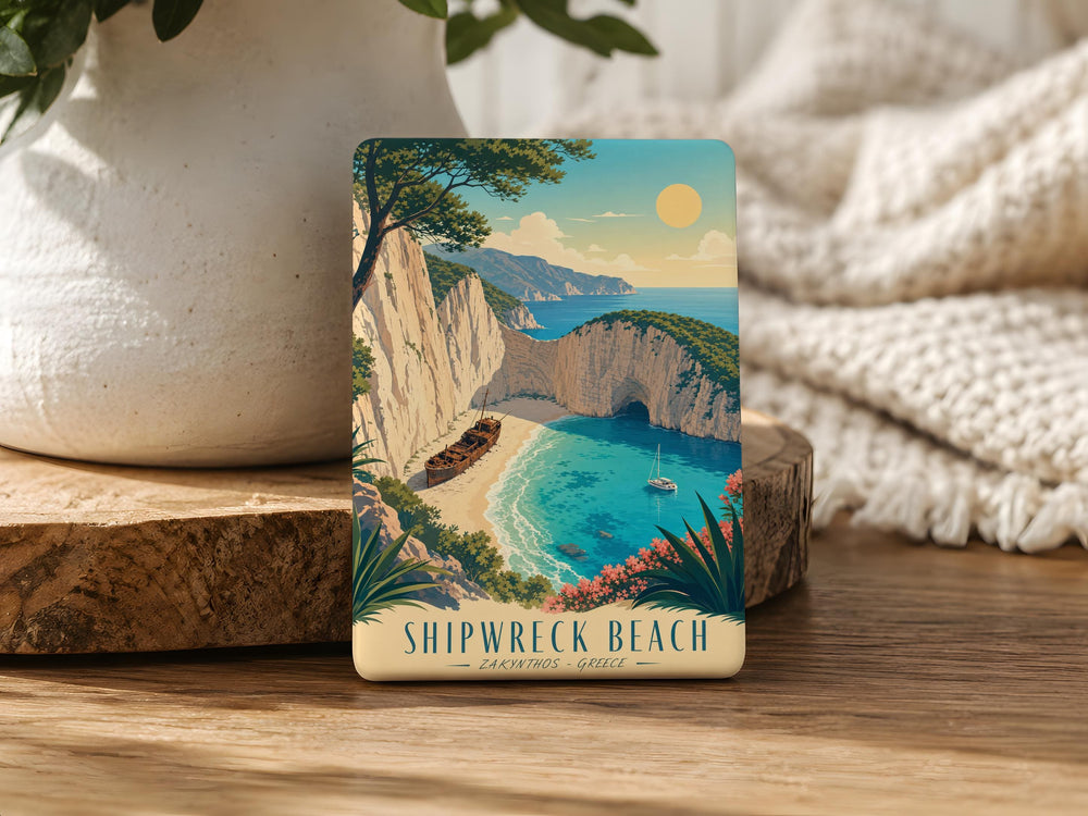 Shipwreck Beach Fridge Magnet, Coastal Shoreline Seascape Souvenir, Ocean Waves and Rocky Cliffs Travel Gift