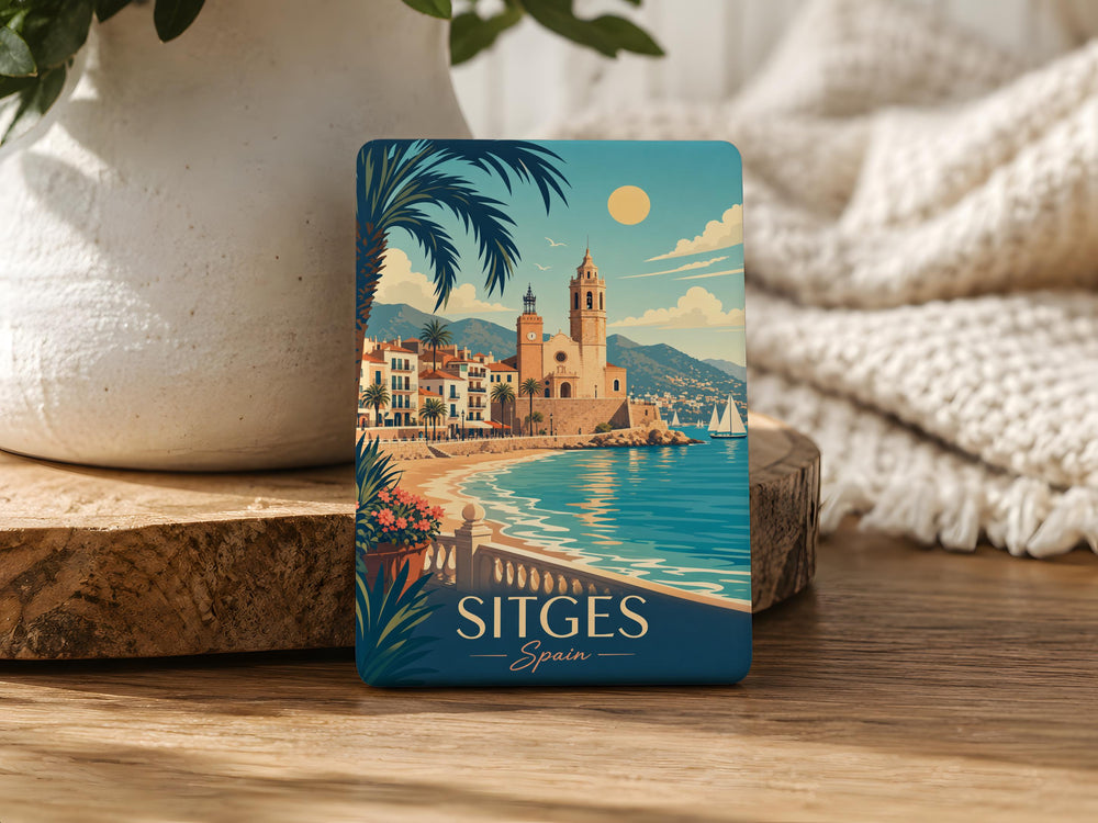 Sitges Spain Fridge Magnet, Sitges Travel Souvenir Magnet, Costa Brava Spain Landmark Magnet, Spanish Coastal Town Gift