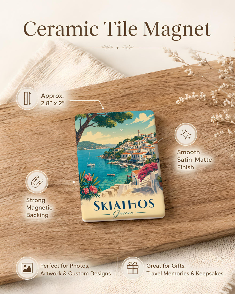 Skiathos Greece Fridge Magnet, Skiathos Island Souvenir, Greek Island Travel Keepsake, Aegean Sea Vacation Gift