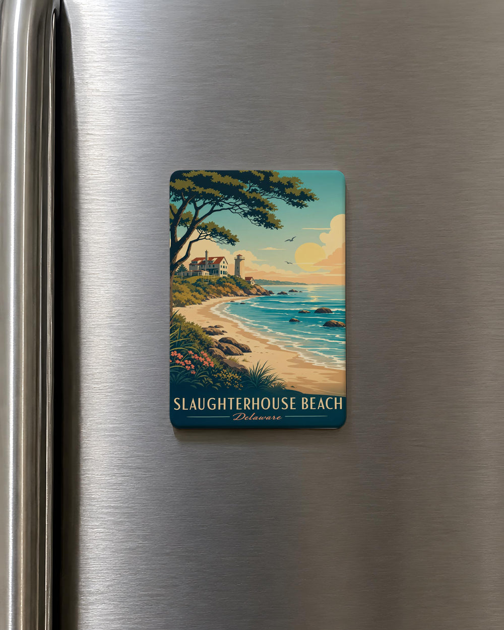 Slaughterhouse Beach Fridge Magnet, Coastal Beach Scene Souvenir Magnet, Seaside Ocean Shoreline Decor Magnet