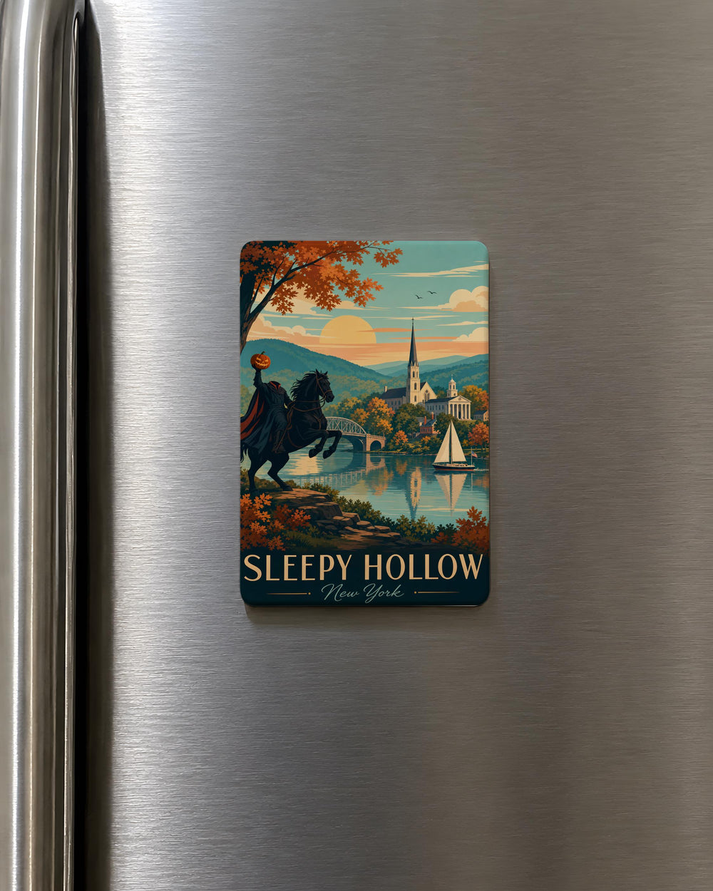 Sleepy Hollow NY Fridge Magnet, Sleepy Hollow New York Souvenir Magnet, Hudson Valley Travel Gift, Gothic Town Keepsake Magnet