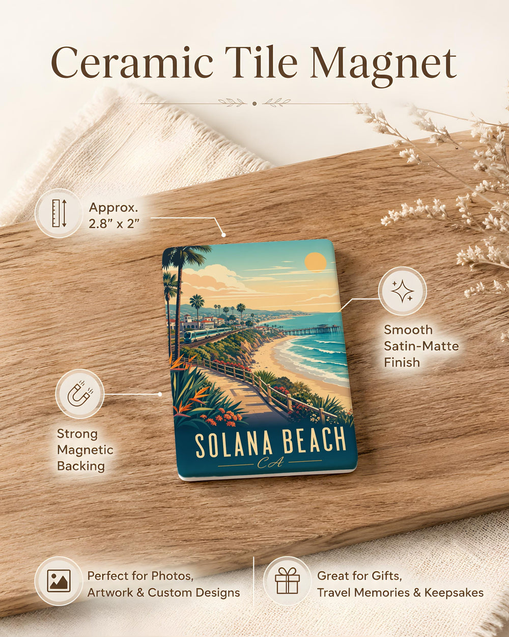Solana Beach CA Fridge Magnet, Solana Beach California Souvenir Magnet, Coastal Town Travel Gift, Beach Lover Keepsake