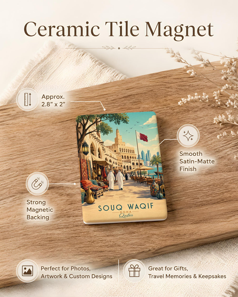 Souq Waqif Fridge Magnet, Qatar Marketplace Souvenir, Doha Souk Landmark Travel Gift, Middle East Market Decor Magnet