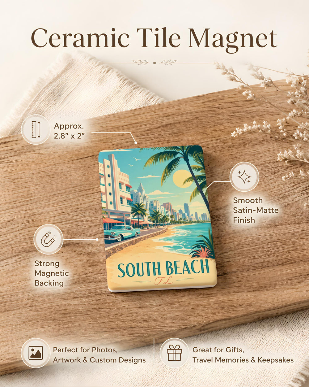 South Beach Florida Fridge Magnet, Miami Beach Souvenir Magnet, South Beach FL Travel Gift, Coastal Vacation Keepsake Magnet
