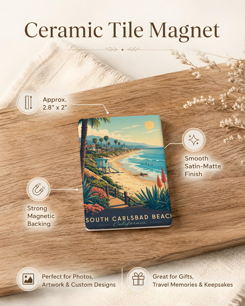 South Carlsbad Beach Fridge Magnet, California Coastal Beach Souvenir, Oceanside Seaside Travel Keepsake Magnet