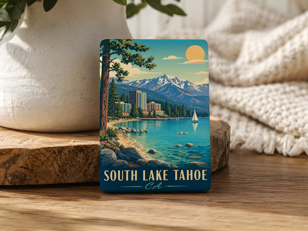 South Lake Tahoe CA Fridge Magnet, Lake Tahoe Souvenir Magnet, California Travel Gift, Tahoe Vacation Keepsake, Scenic Landmark Magnet
