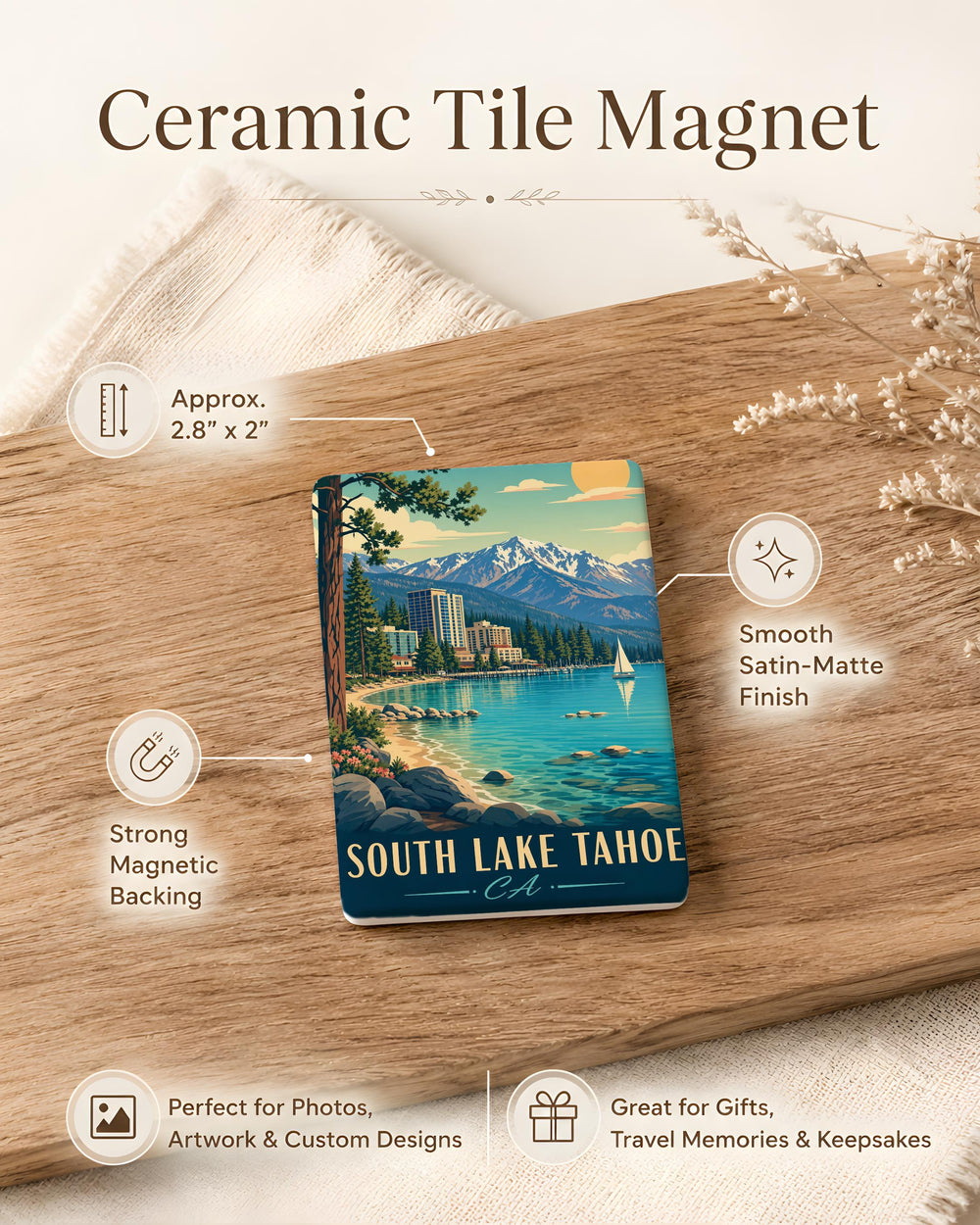 South Lake Tahoe CA Fridge Magnet, Lake Tahoe Souvenir Magnet, California Travel Gift, Tahoe Vacation Keepsake, Scenic Landmark Magnet