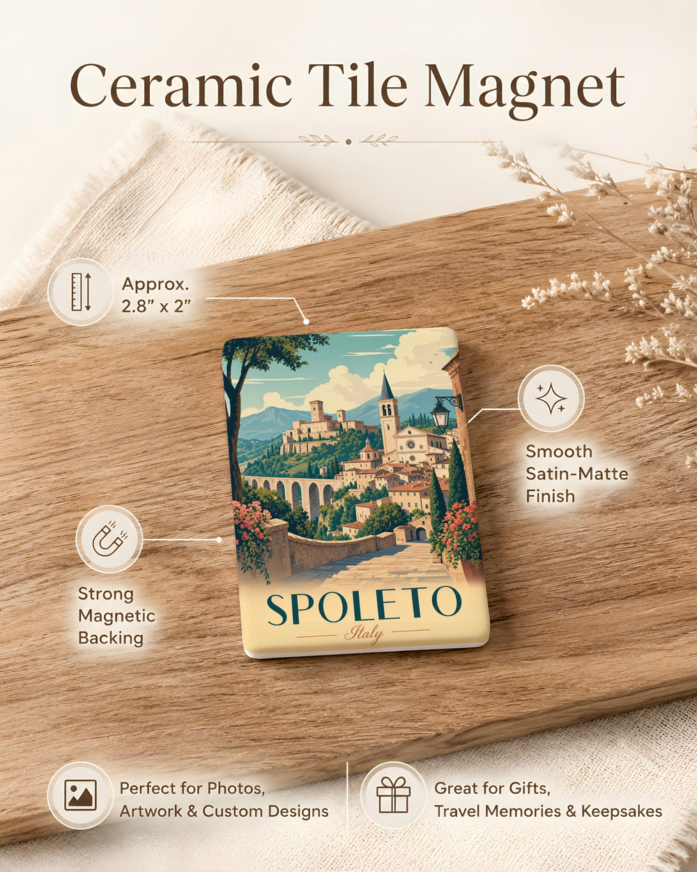 Spoleto Italy Fridge Magnet, Spoleto Travel Souvenir, Umbria Italy Destination Magnet, Italian City Landmark Magnet