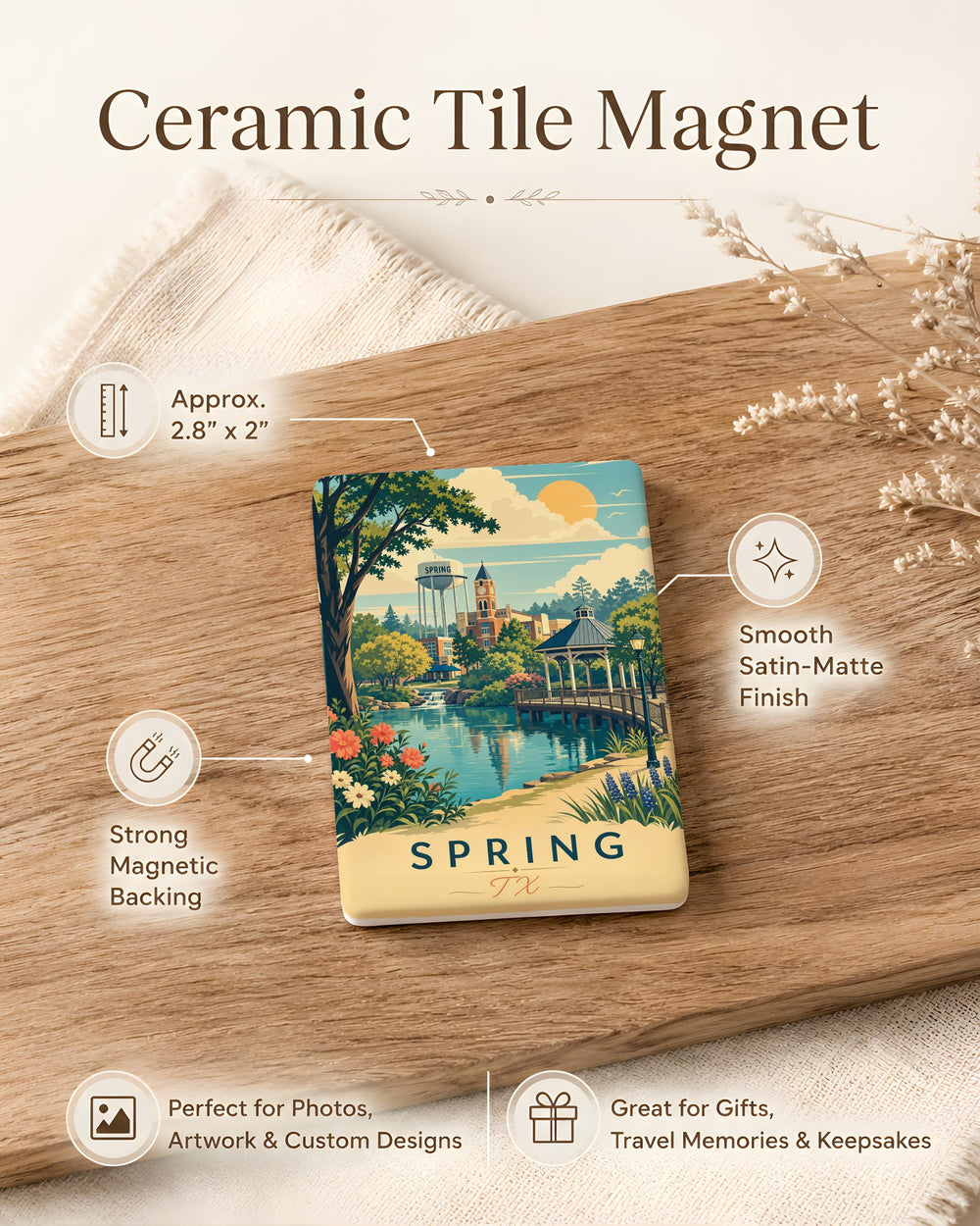 Spring Texas Fridge Magnet, Spring TX Souvenir Magnet, Texas Town Travel Keepsake, Lone Star State Gift Magnet