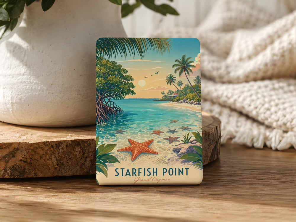 Starfish Point Fridge Magnet, Coastal Starfish Landmark Souvenir Magnet, Beach Destination Kitchen Magnet