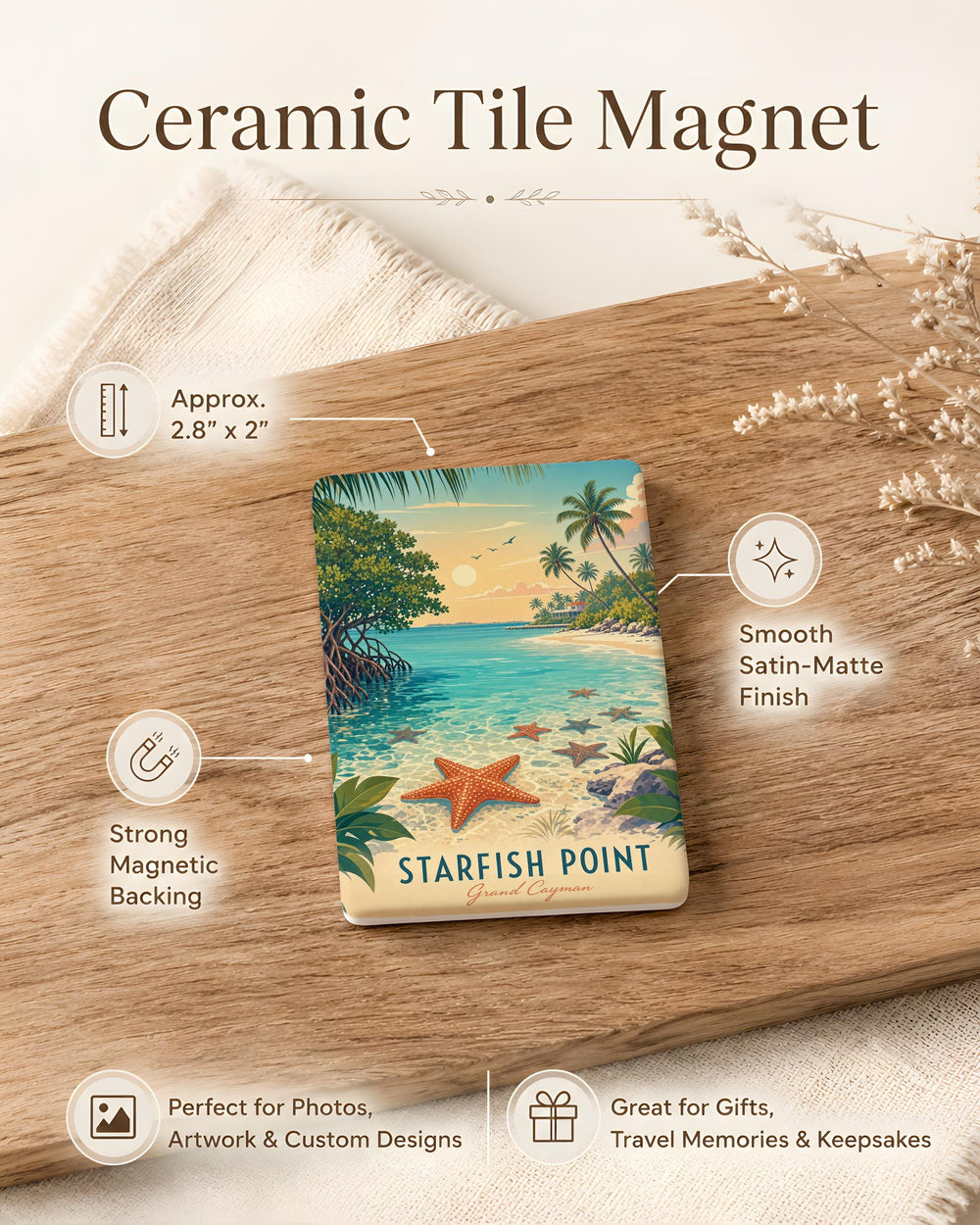 Starfish Point Fridge Magnet, Coastal Starfish Landmark Souvenir Magnet, Beach Destination Kitchen Magnet