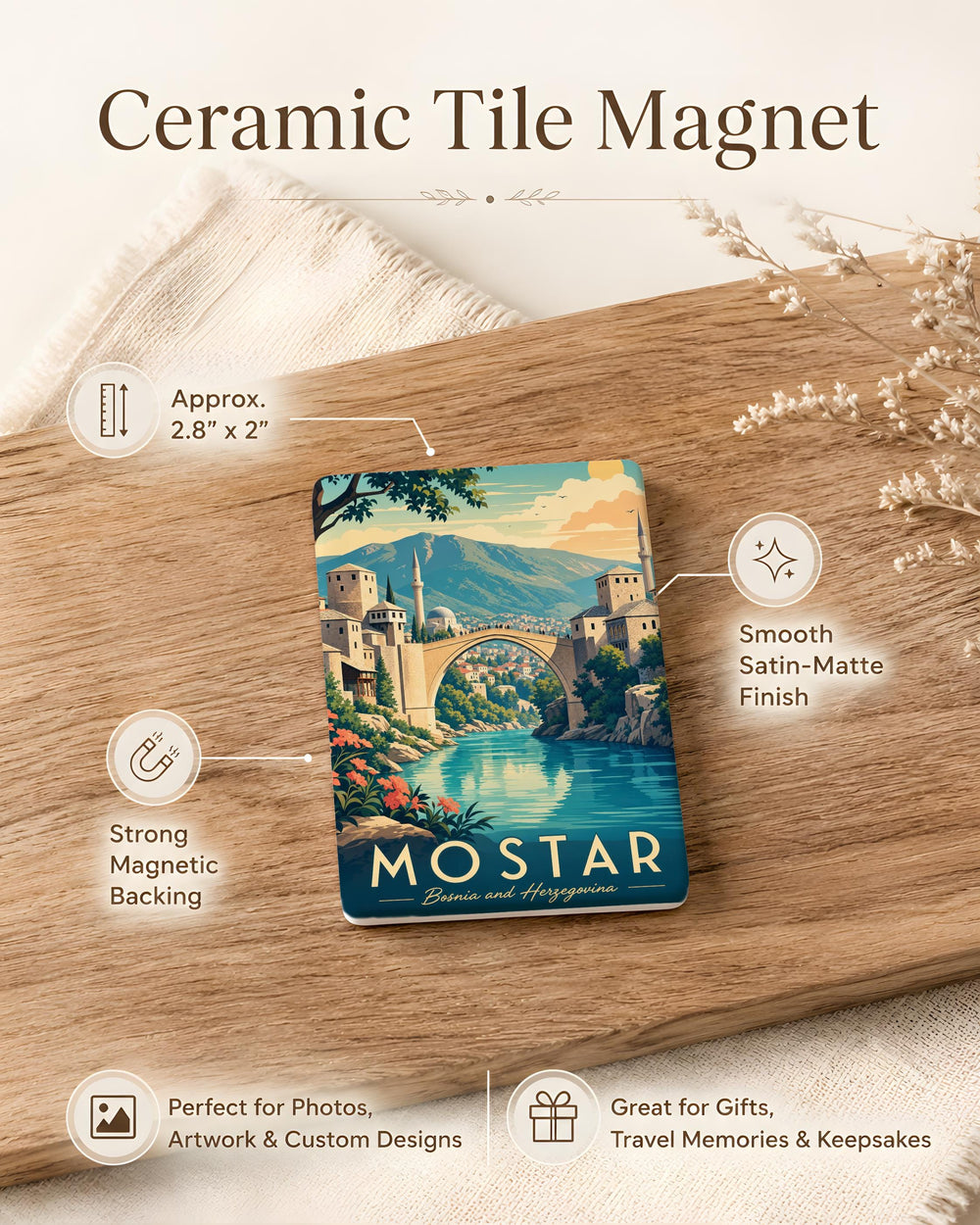 Stari Most Mostar Fridge Magnet, Bosnia and Herzegovina Old Bridge Souvenir Magnet, Mostar Landmark Travel Gift