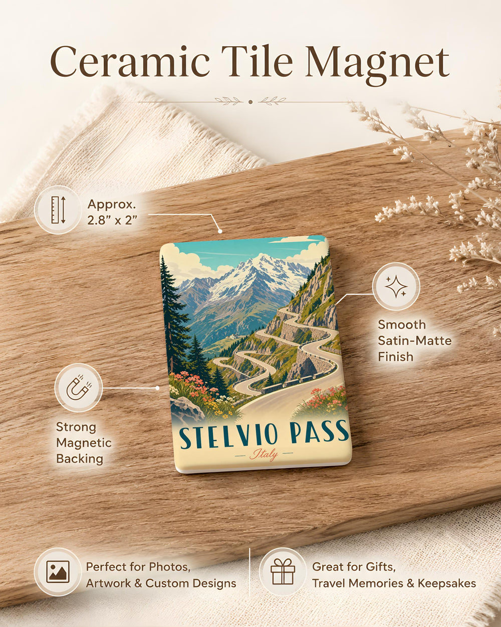 Stelvio Pass Fridge Magnet, Italy Alpine Mountain Road Souvenir, Stelvio Pass Travel Gift, Biker & Road Trip Keepsake