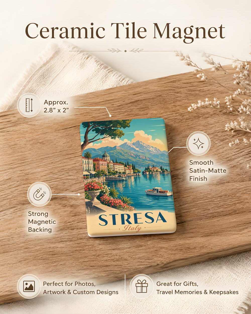 Stresa Italy Fridge Magnet, Lake Maggiore Travel Souvenir, Italian Lakeside Town Keepsake Magnet