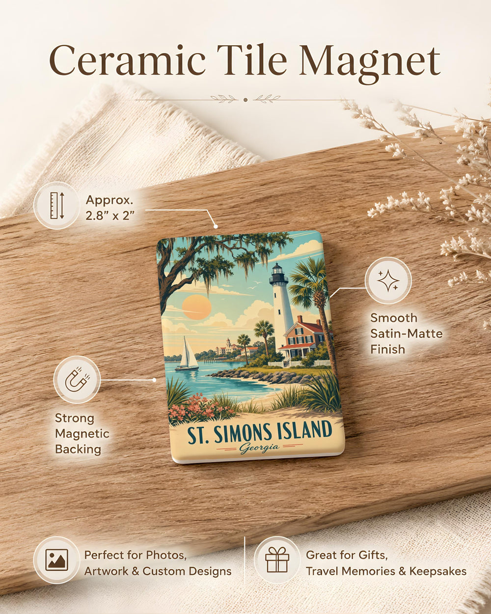St Simons Island Georgia Fridge Magnet, St Simons Island Souvenir Magnet, Coastal Georgia Travel Keepsake Magnet