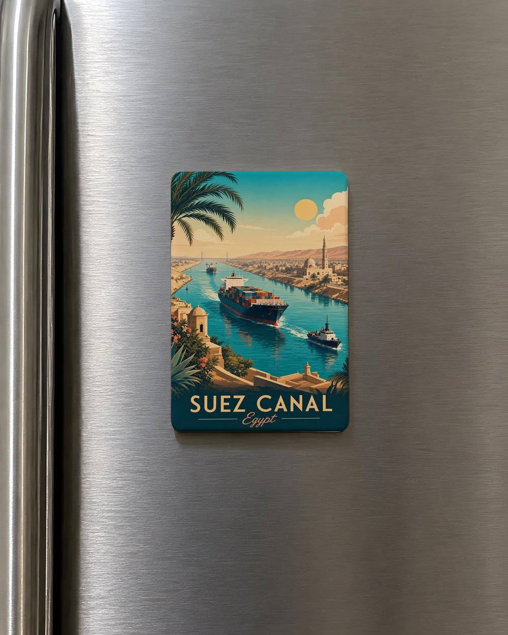 Suez Canal Fridge Magnet, Egypt Canal Landmark Souvenir, Maritime Shipping Route Magnet, Ships and Waterway Keepsake