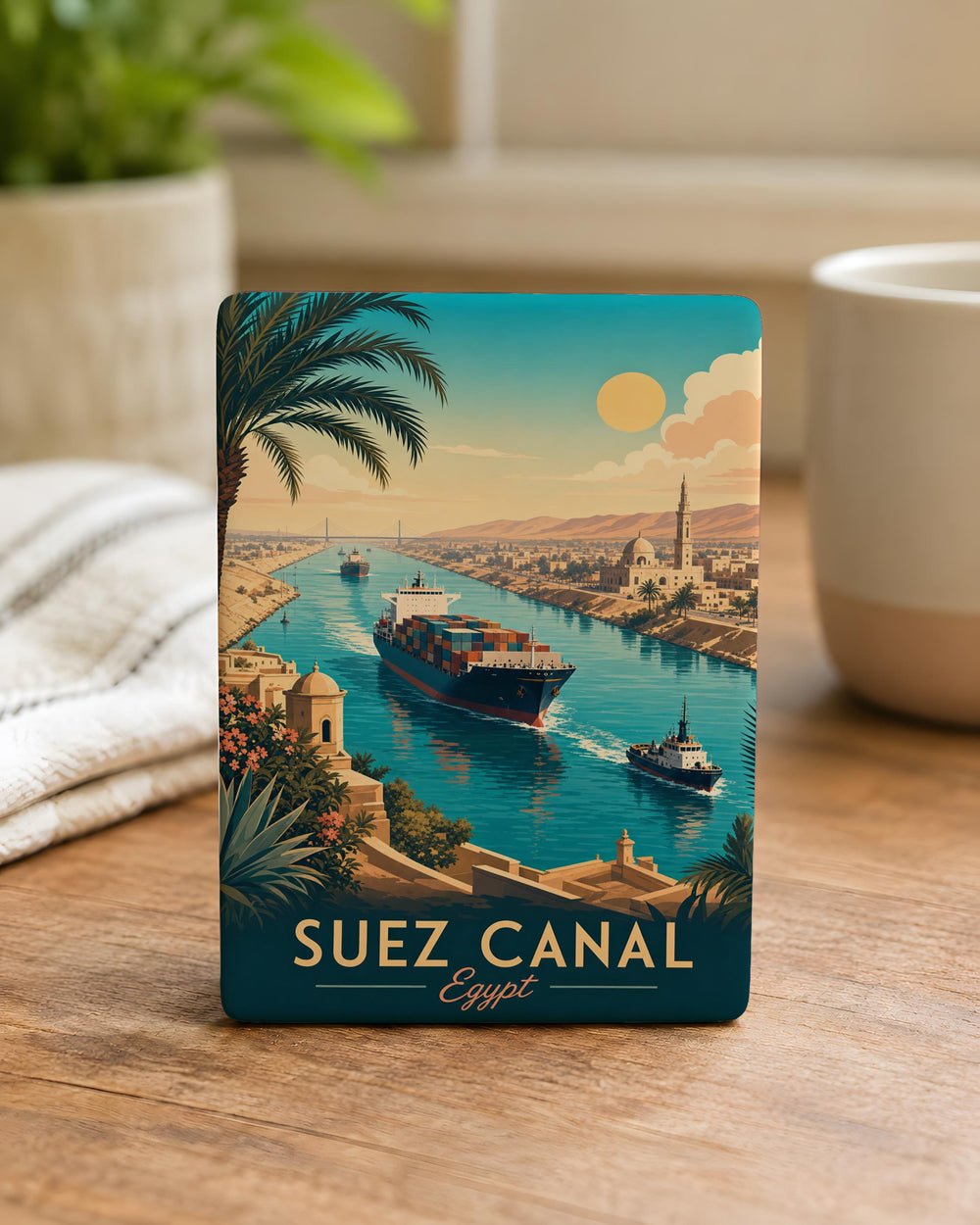 Suez Canal Fridge Magnet, Egypt Canal Landmark Souvenir, Maritime Shipping Route Magnet, Ships and Waterway Keepsake