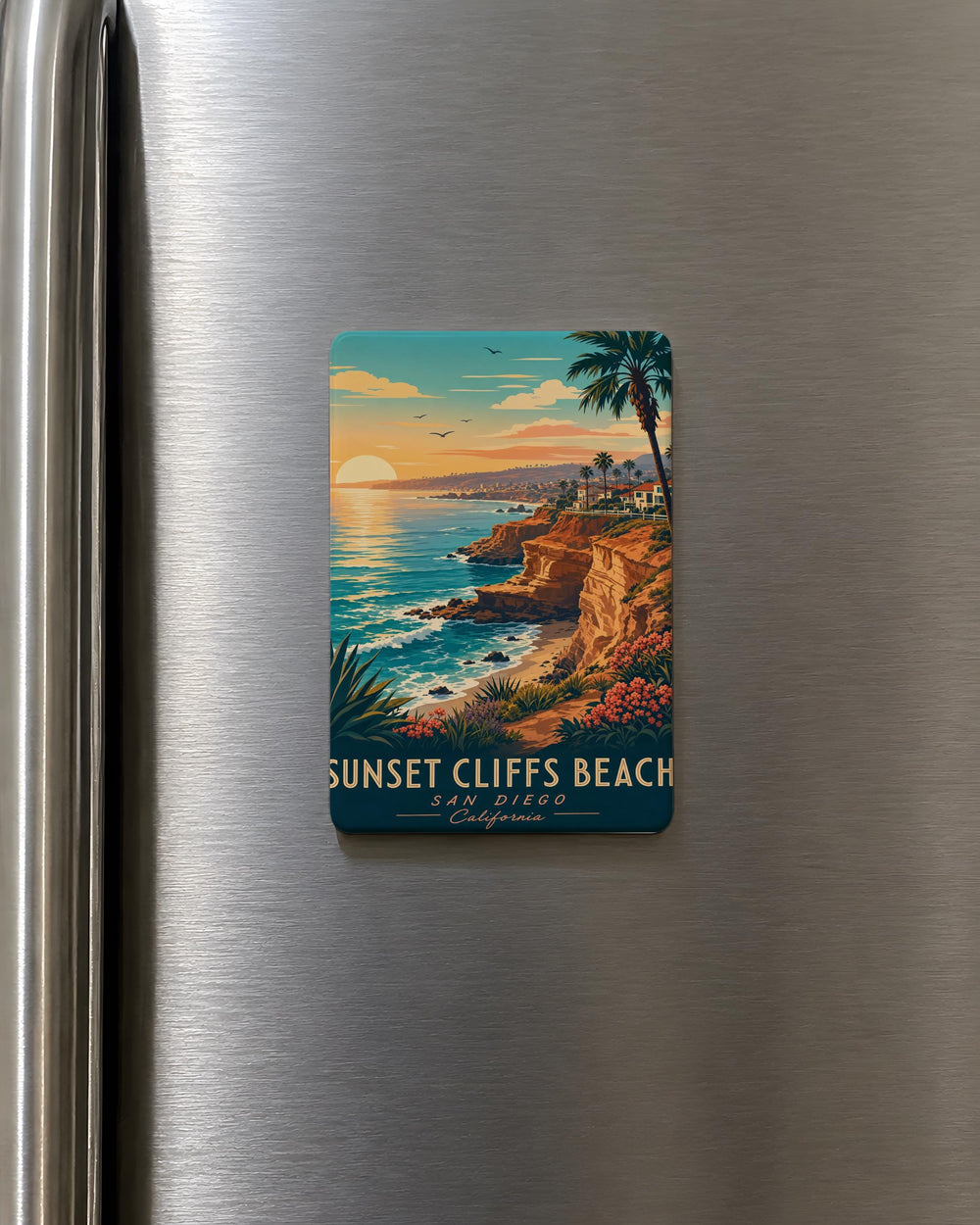 Sunset Cliffs Beach Fridge Magnet, Coastal Cliffside Ocean Shoreline Souvenir Magnet, San Diego California Beach Magnet