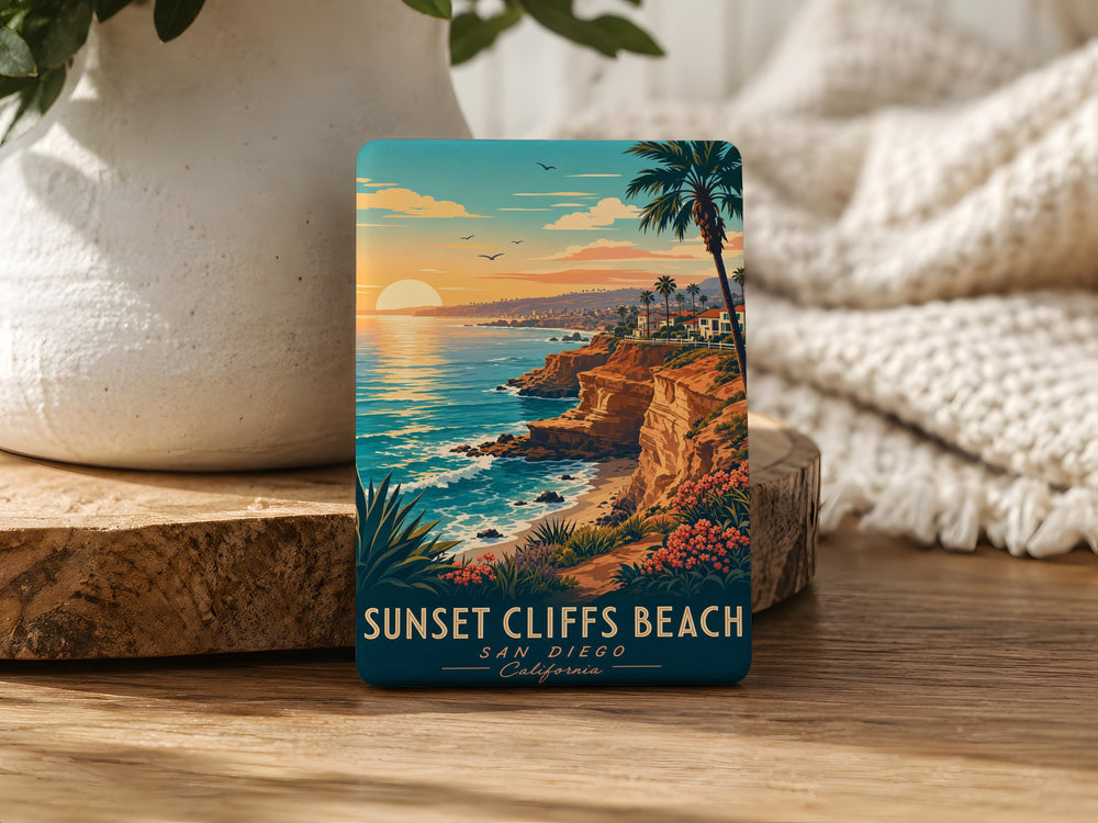 Sunset Cliffs Beach Fridge Magnet, Coastal Cliffside Ocean Shoreline Souvenir Magnet, San Diego California Beach Magnet