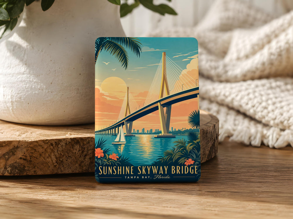 Sunshine Skyway Bridge Fridge Magnet, Florida Bridge Souvenir Magnet, Tampa Bay Landmark Travel Keepsake Magnet