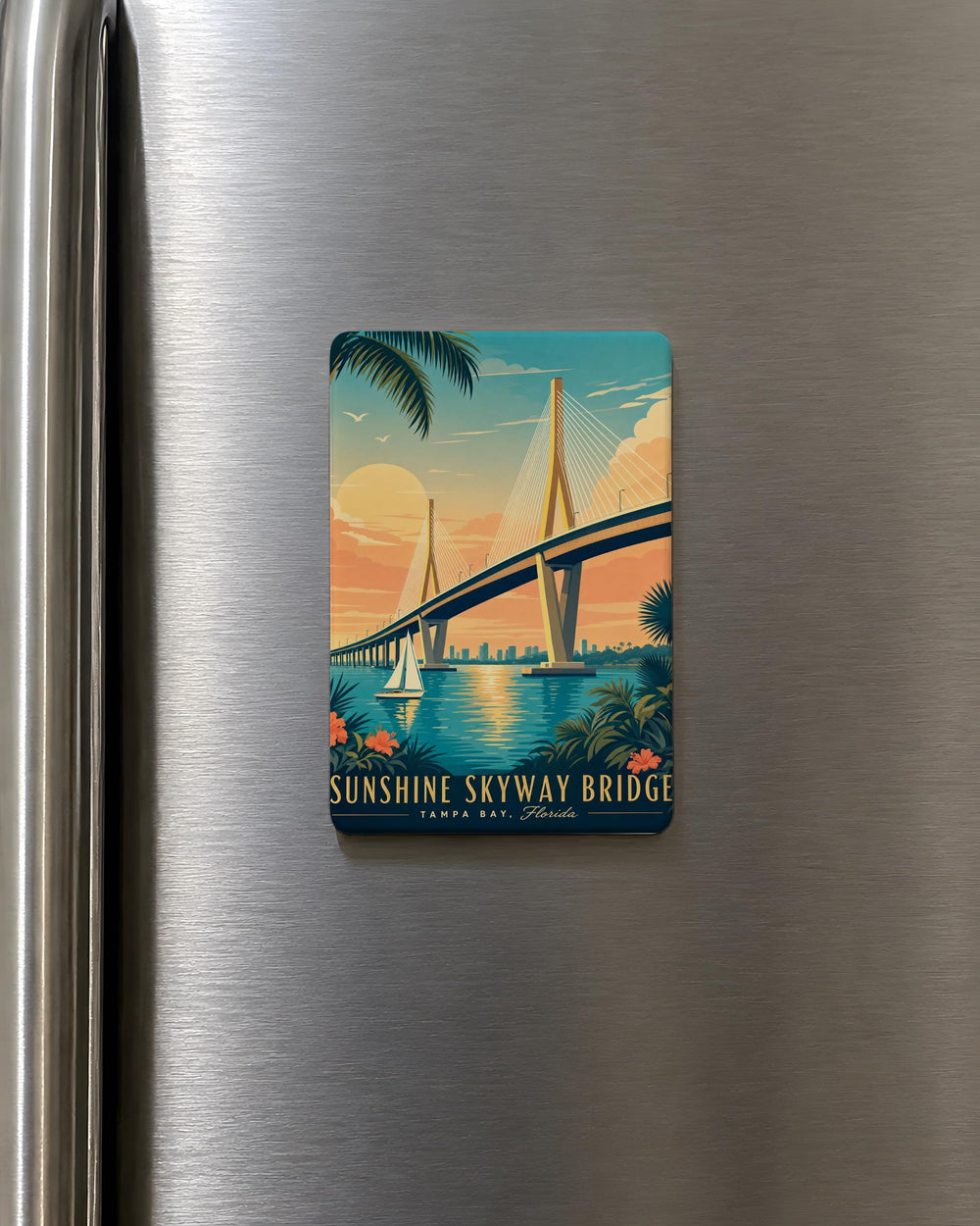 Sunshine Skyway Bridge Fridge Magnet, Florida Bridge Souvenir Magnet, Tampa Bay Landmark Travel Keepsake Magnet