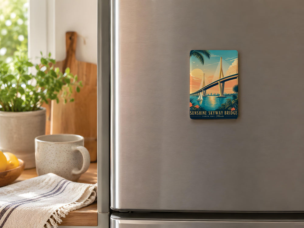 Sunshine Skyway Bridge Fridge Magnet, Florida Bridge Souvenir Magnet, Tampa Bay Landmark Travel Keepsake Magnet