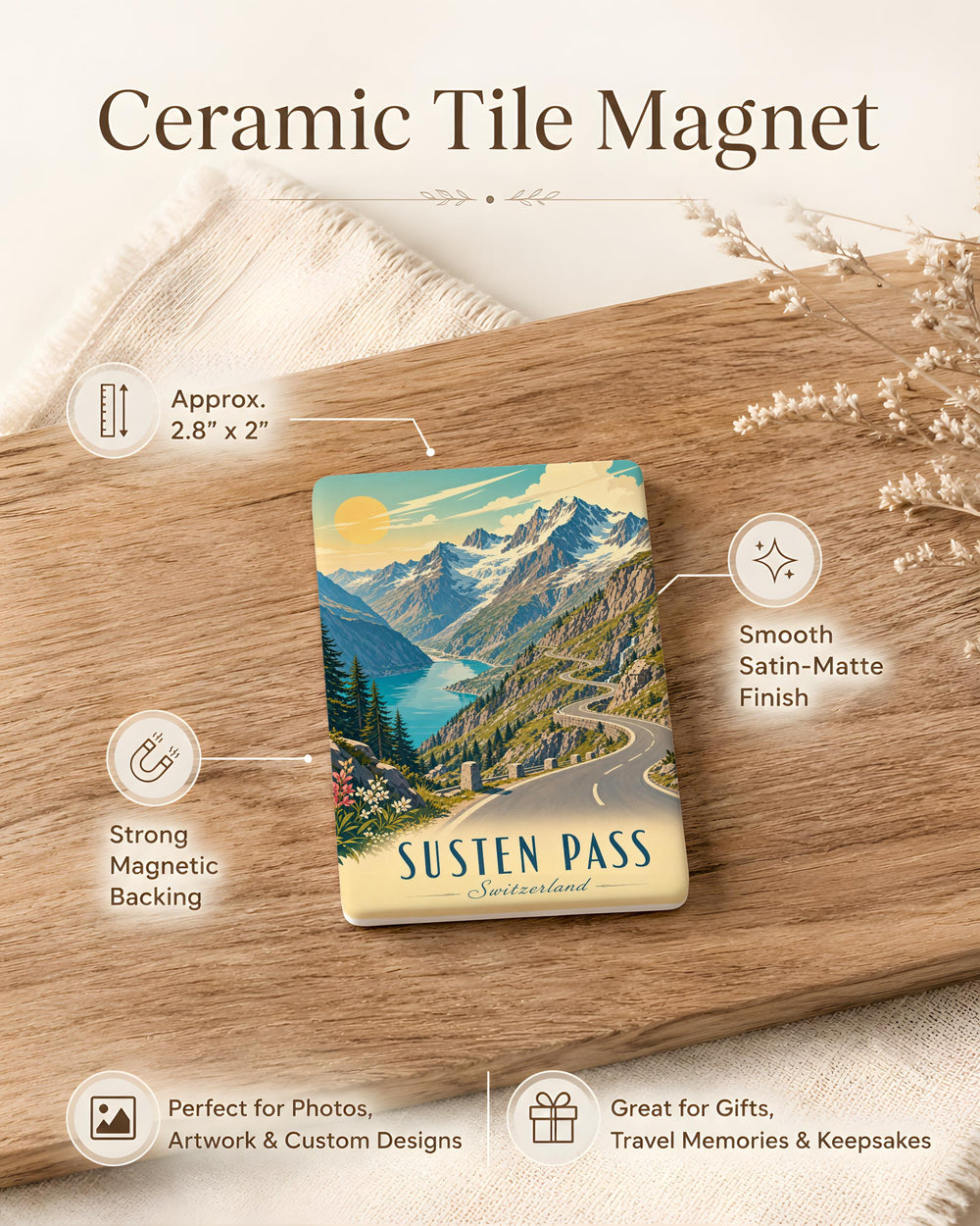Susten Pass Fridge Magnet, Swiss Alpine Mountain Pass Souvenir, Switzerland Travel Keepsake Magnet