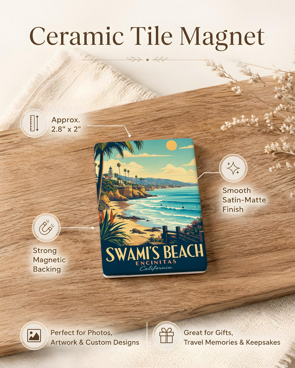 Swamis Beach Fridge Magnet, Encinitas California Surf Spot Souvenir, Coastal Landmark Travel Gift