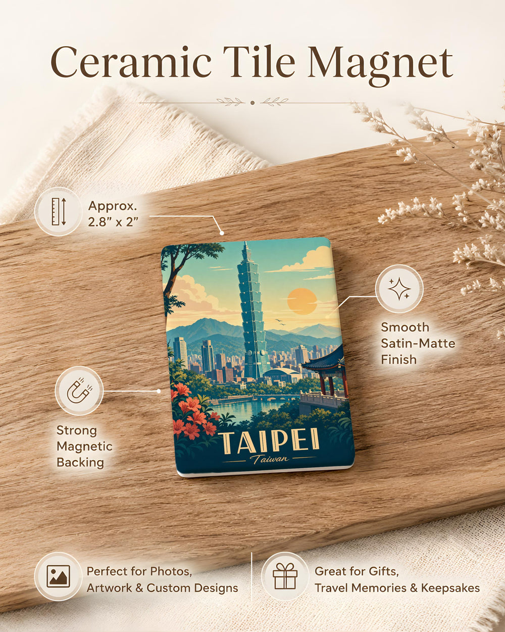Taipei 101 Tower Fridge Magnet, Taiwan Landmark Souvenir Magnet, Taipei City Travel Gift, Skyscraper Magnet