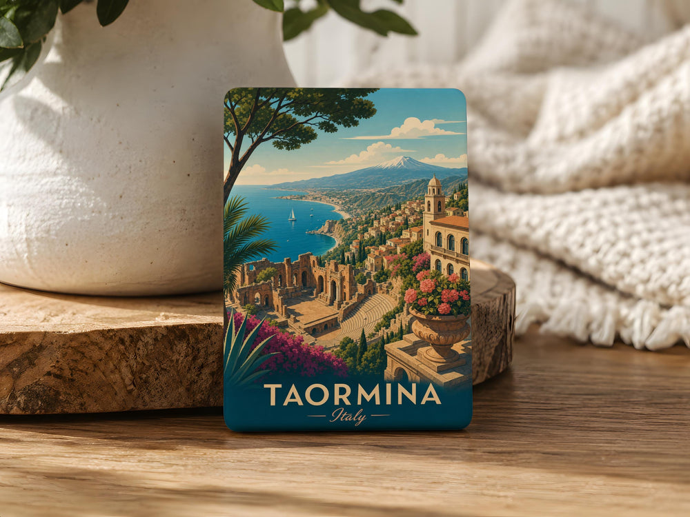 Taormina Italy Fridge Magnet, Sicilian Coastal Town Souvenir, Taormina Travel Gift, Italy Vacation Keepsake Magnet