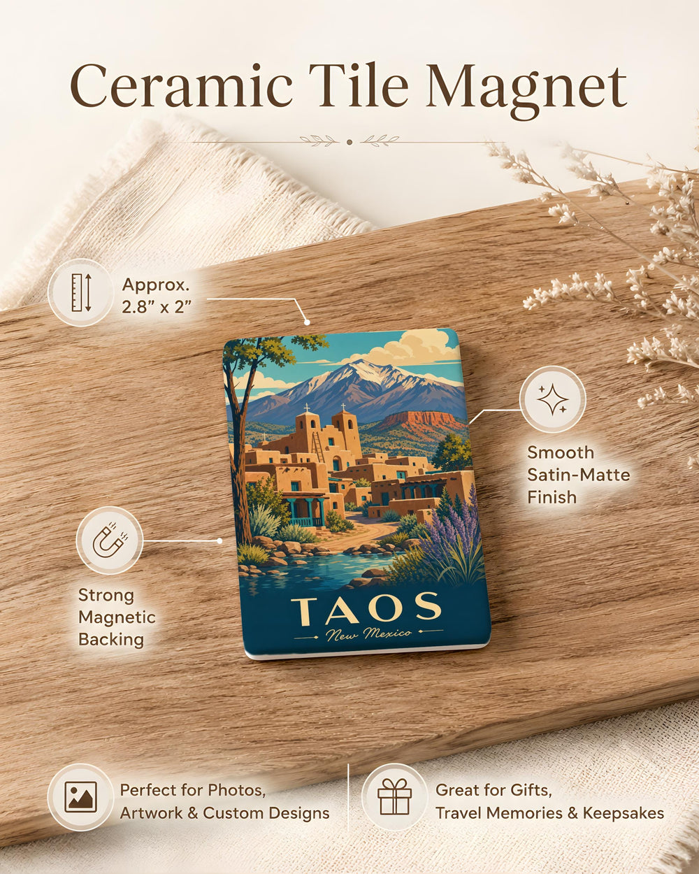 Taos New Mexico Fridge Magnet, Taos NM Souvenir Magnet, Taos Plaza Landmark Travel Gift, Southwest Vacation Keepsake