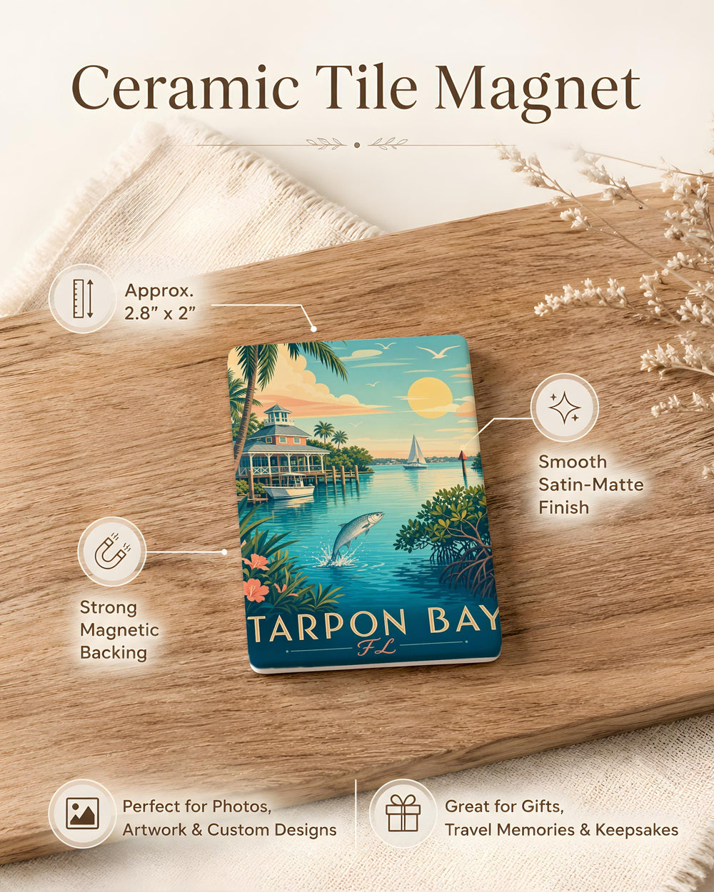 Tarpon Bay FL Fridge Magnet, Florida Coastal Souvenir Magnet, Tarpon Bay Vacation Keepsake, Beach Lover Gift