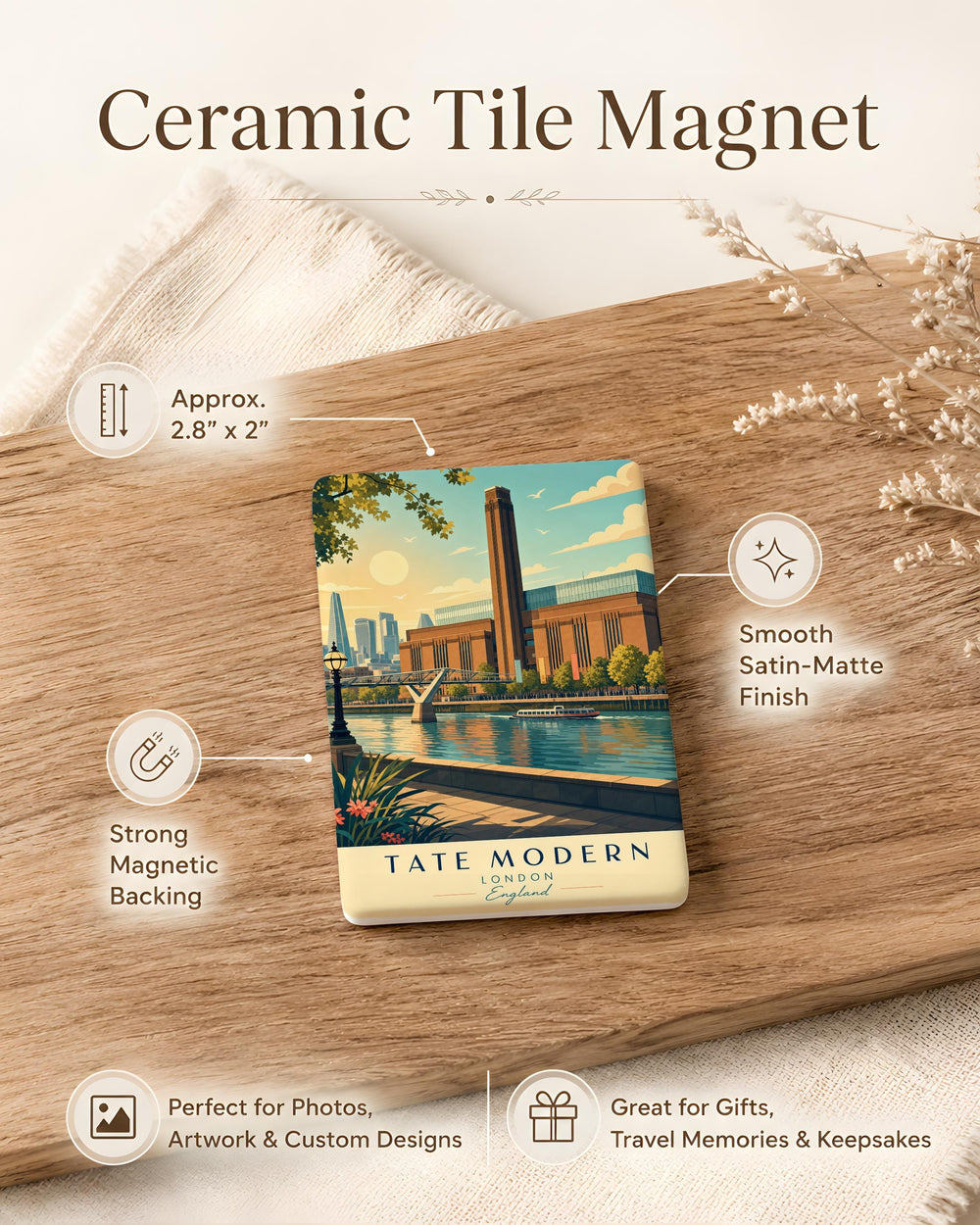 Tate Modern London Fridge Magnet, Tate Modern Museum Souvenir Magnet, Thames River Landmark Travel Gift Magnet