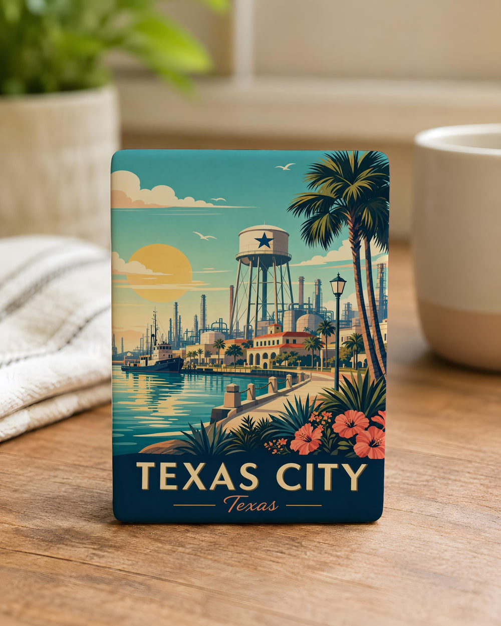 Texas City TX Fridge Magnet, Texas City Souvenir Magnet, Texas Gulf Coast Travel Keepsake, Texas Gift for Home Kitchen Locker Decor