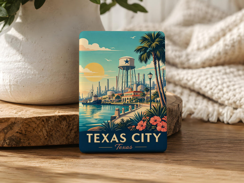 Texas City TX Fridge Magnet, Texas City Souvenir Magnet, Texas Gulf Coast Travel Keepsake, Texas Gift for Home Kitchen Locker Decor