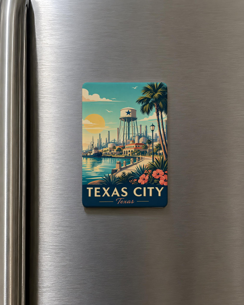 Texas City TX Fridge Magnet, Texas City Souvenir Magnet, Texas Gulf Coast Travel Keepsake, Texas Gift for Home Kitchen Locker Decor