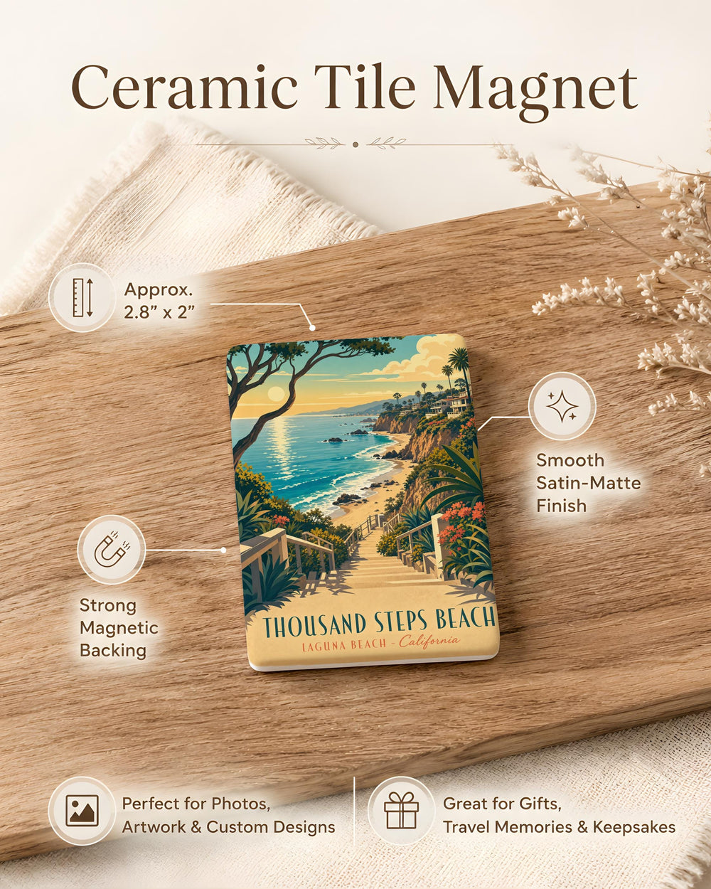 Thousand Steps Beach Fridge Magnet, Coastal Beach Scene Souvenir Magnet, Seaside Vacation Gift, Beach Lover Decor