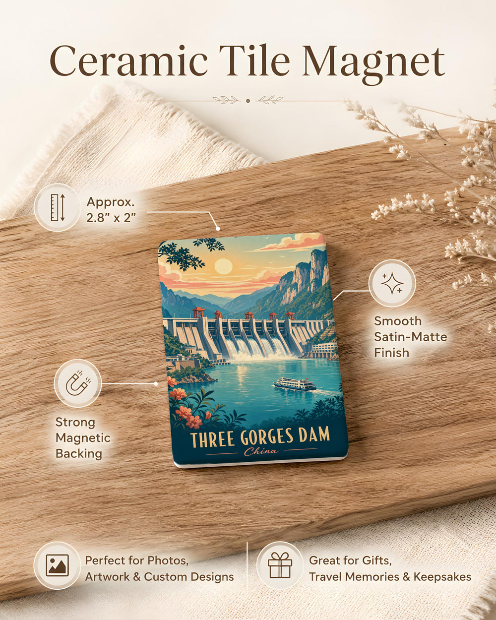 Three Gorges Dam Fridge Magnet, Yangtze River China Landmark Souvenir Magnet, Hydroelectric Dam Travel Gift