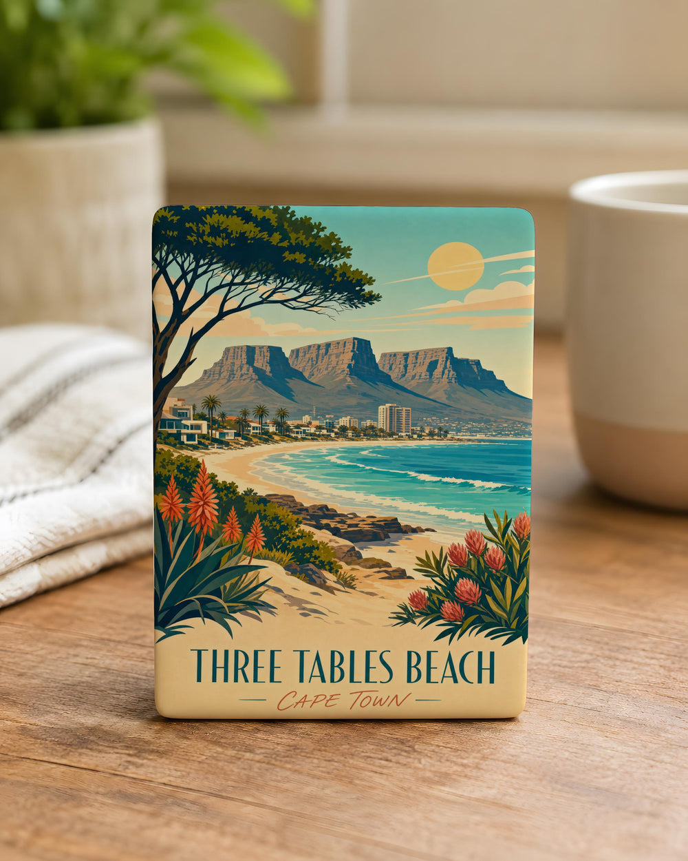 Three Tables Beach Fridge Magnet, Coastal Beach Scene Souvenir, Ocean Shore Decor Magnet, Beach Lover Gift