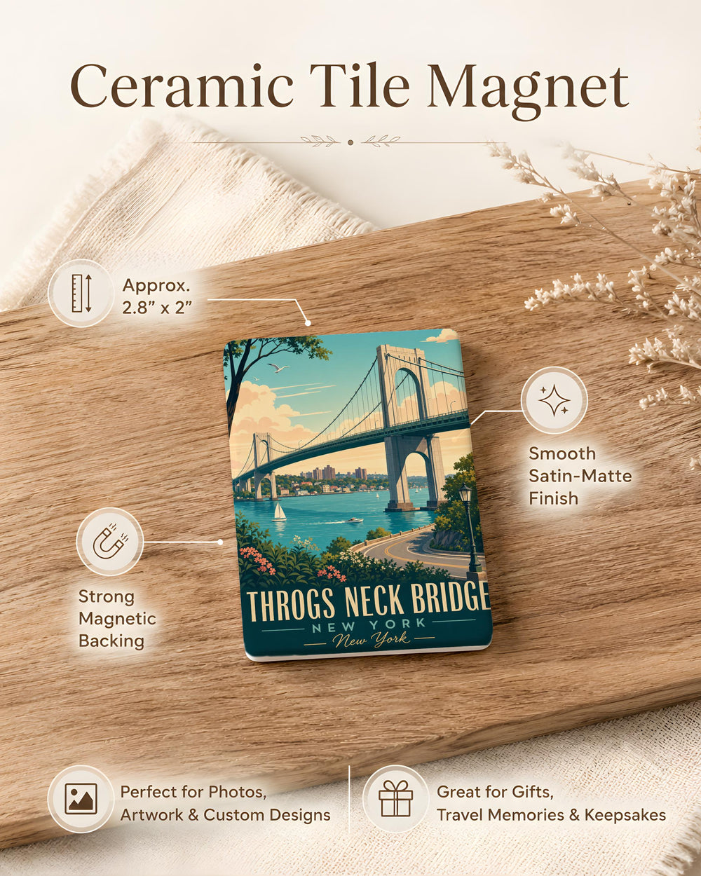Throgs Neck Bridge Fridge Magnet, New York City Bridge Landmark Souvenir, Bronx NYC Travel Keepsake Magnet