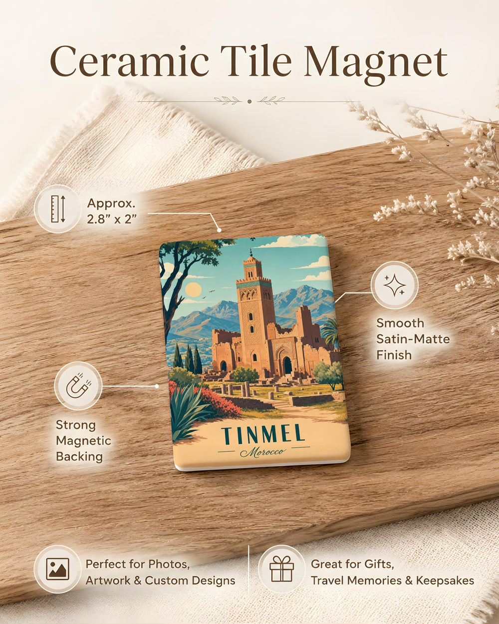 Tinmel Mosque Fridge Magnet, Morocco Landmark Souvenir Magnet, Islamic Architecture Decor, Travel Gift, Moroccan Mosque Magnet