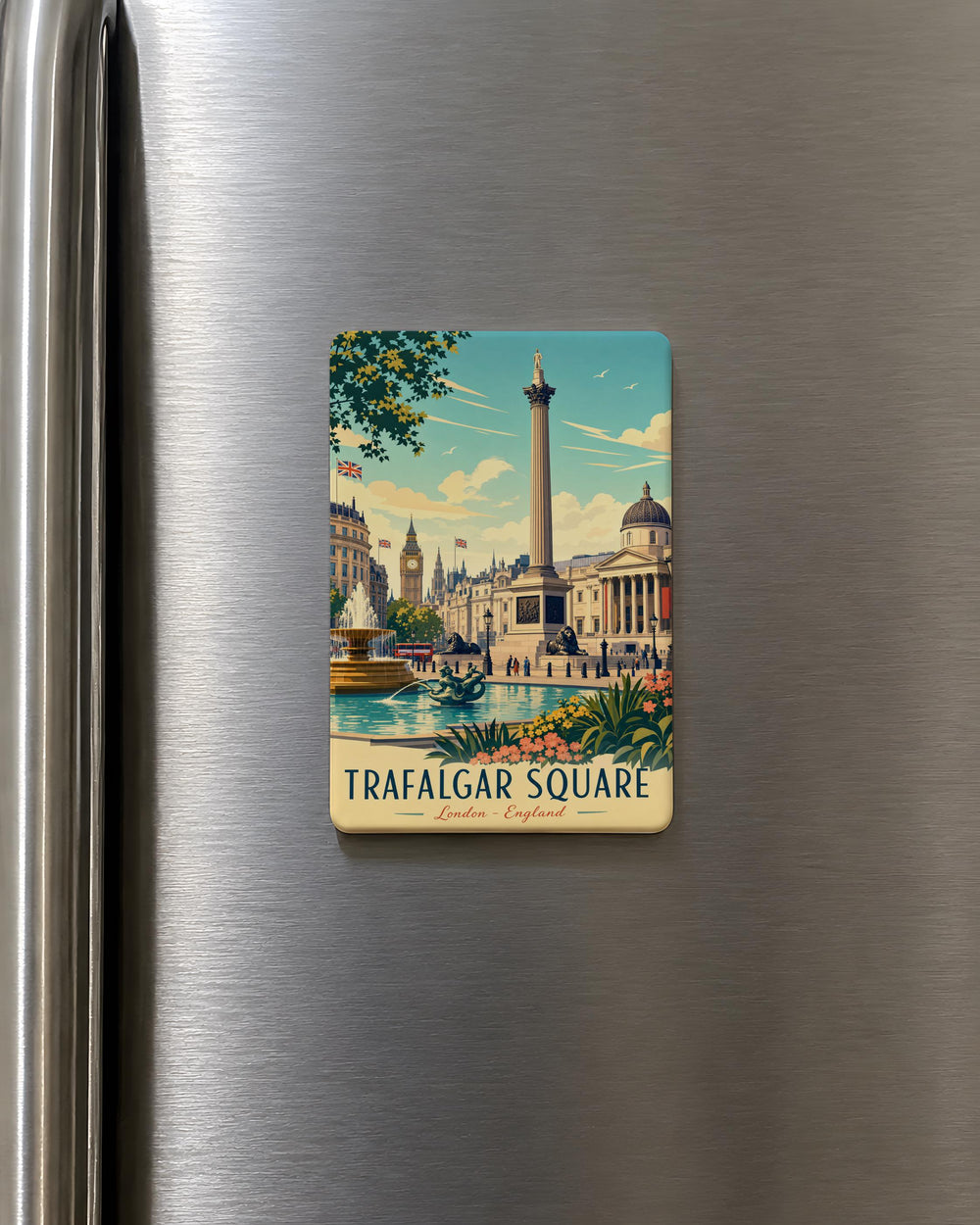 Trafalgar Square London Fridge Magnet, Nelson’s Column and Fountain Souvenir Magnet, UK Travel Landmark Gift